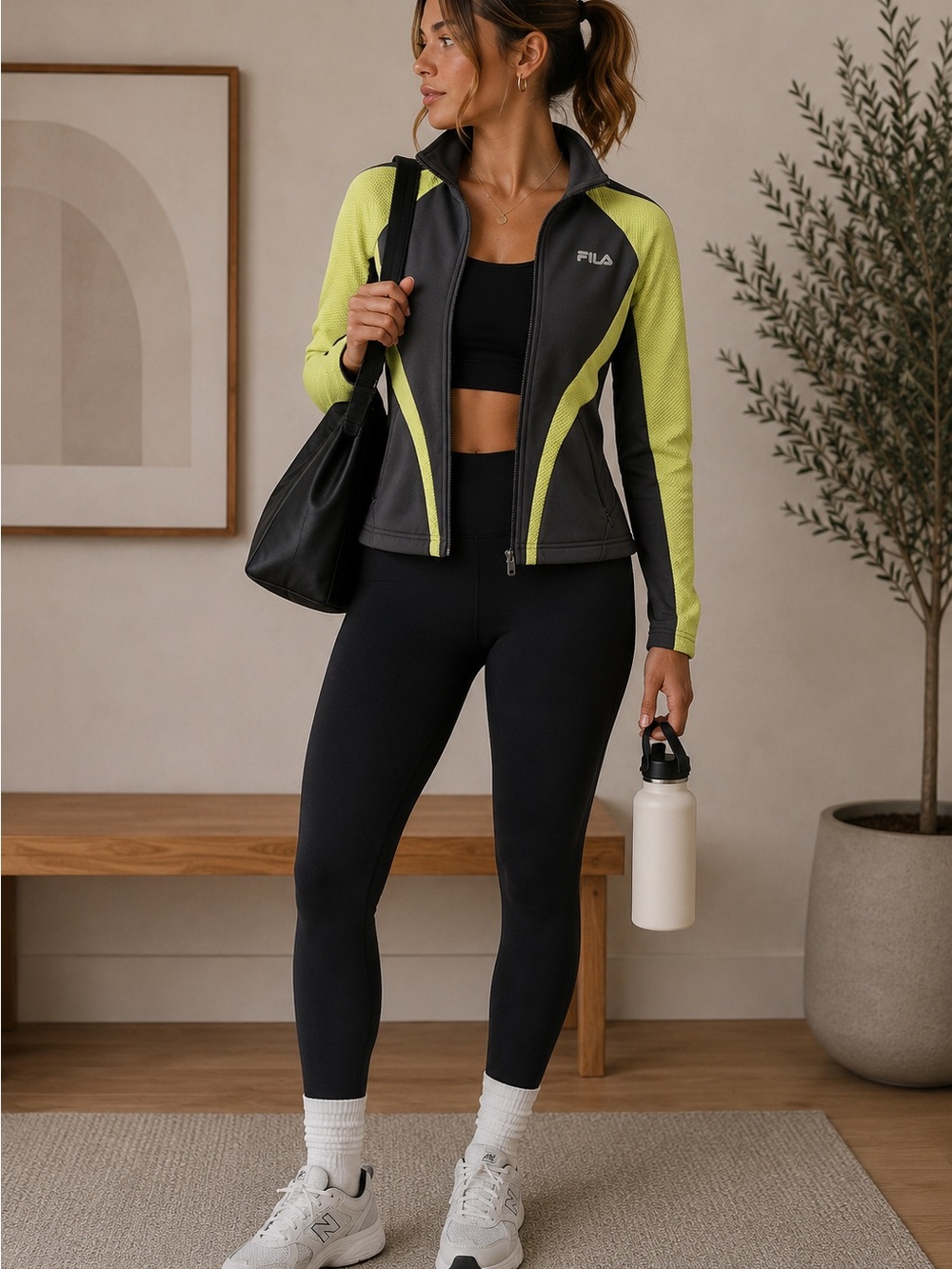 Fila Women's Lime Green and Charcoal Full-Zip Utility Jacket